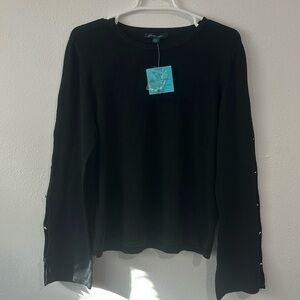 NWT Faith & Zoe Women's Black Split Sleeve Sweater With Buttons Flare Sleeves